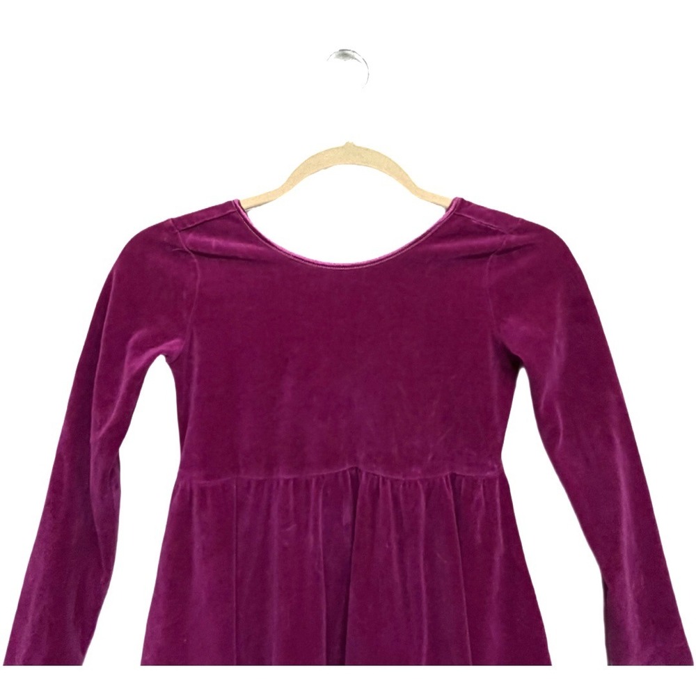 Hanna Andersson Velour Empire Waist Dress Girls 6-7 Magenta Berry Long Sleeve - Picture 2 of 7
